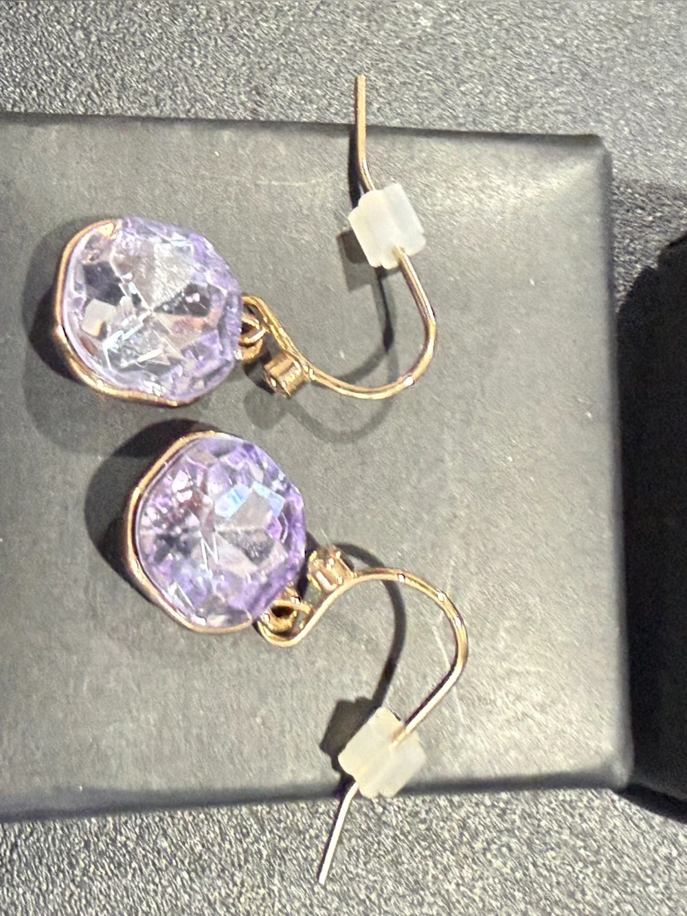 Avon Women’s Jewelry Gold Drop Earrings with Light Purple Gemstones NWOT